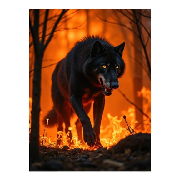 Diamond Art Kits for Adults - 5d Black Wolf Fire Forest Stare Diamond Painting for Adults, Diamond Art for Adults Beginners, Diamond Painting Kits for Adults for Home Wall Decor