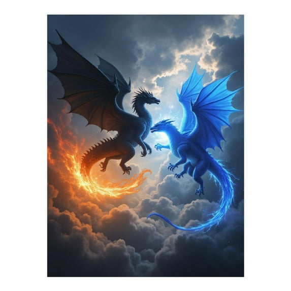 Diamond Art Kits for Adults - 5d Blue Black Dragon Fire Sky Diamond Painting for Adults, Diamond Art for Adults Beginners, Diamond Painting Kits for Adults for Home Wall Decor