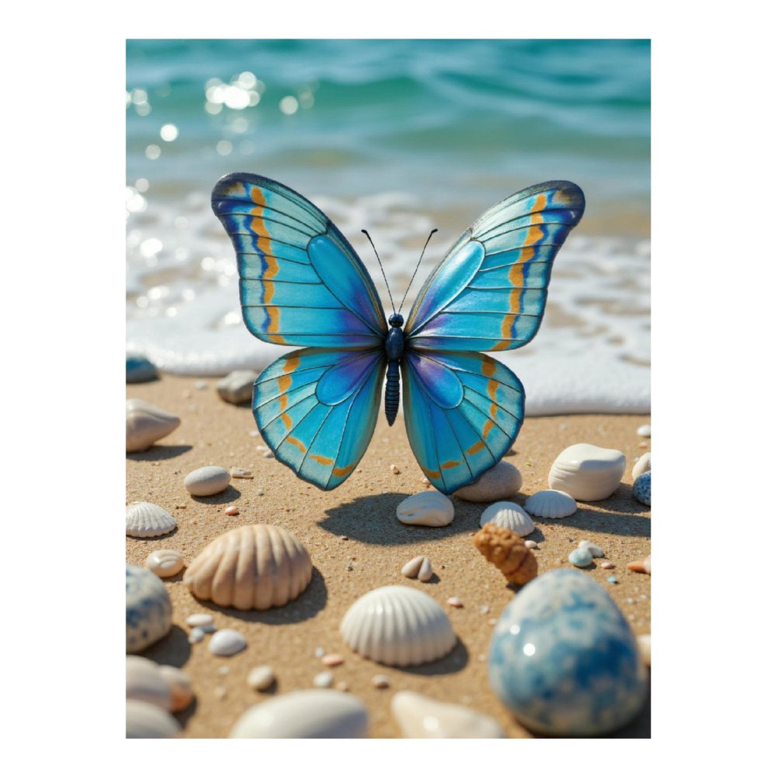 Diamond Art Kits for Adults - 5d Blue Butterfly Beach Scene Diamond Painting for Adults, Diamond Art for Adults Beginners, Diamond Painting Kits for Adults for Home Wall Decor