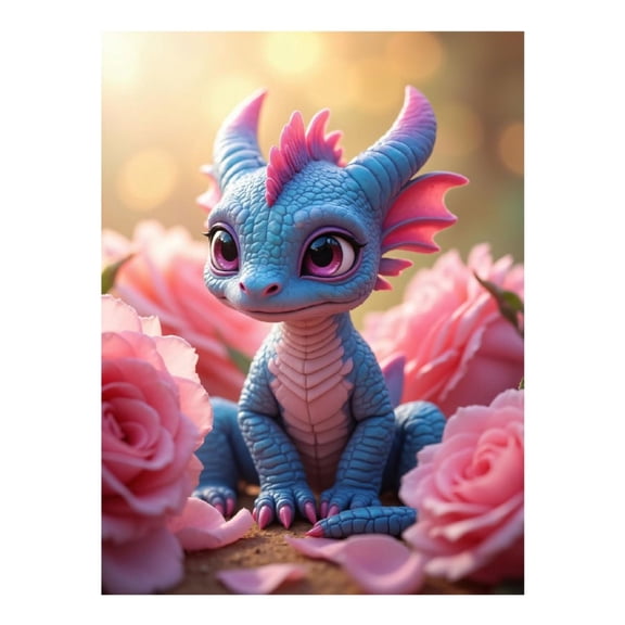 Diamond Art Kits for Adults - 5d Blue Dragon Among Pink Roses Diamond Painting for Adults, Diamond Art for Adults Beginners, Diamond Painting Kits for Adults for Home Wall Decor