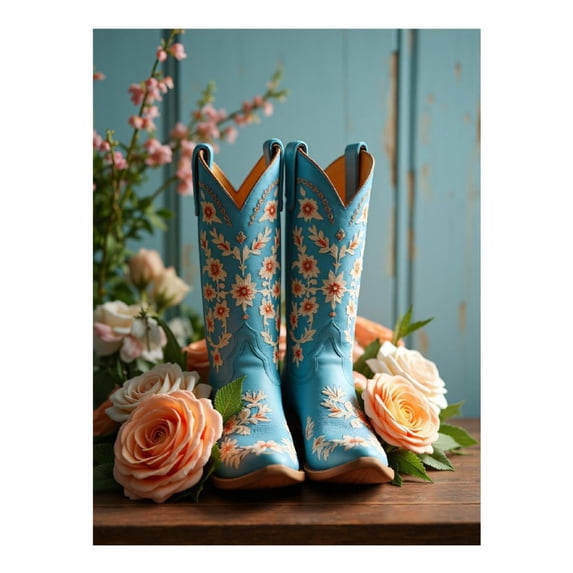 Diamond Art Kits for Adults - 5d Blue Floral Boots With Roses Diamond Painting for Adults, Diamond Art for Adults Beginners, Diamond Painting Kits for Adults for Home Wall Decor
