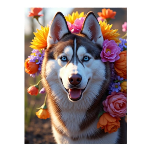 Diamond Art Kits for Adults - 5d Bright Husky Floral Portrait Diamond Painting for Adults, Diamond Art for Adults Beginners, Diamond Painting Kits for Adults for Home Wall Decor