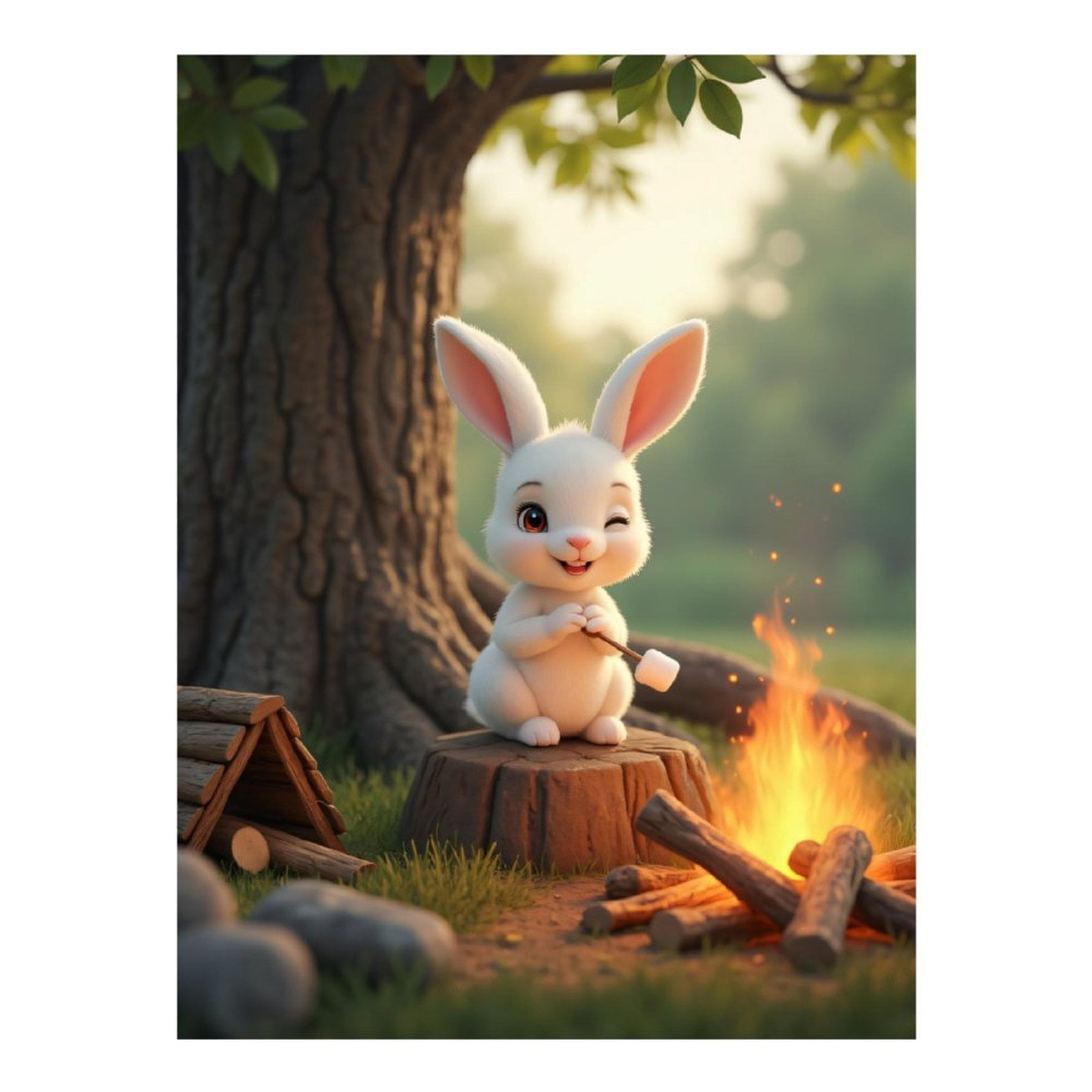Diamond Art Kits for Adults - 5d Bunny Campfire Marshmallow Evening Diamond Painting for Adults, Diamond Art for Adults Beginners, Diamond Painting Kits for Adults for Home Wall Decor