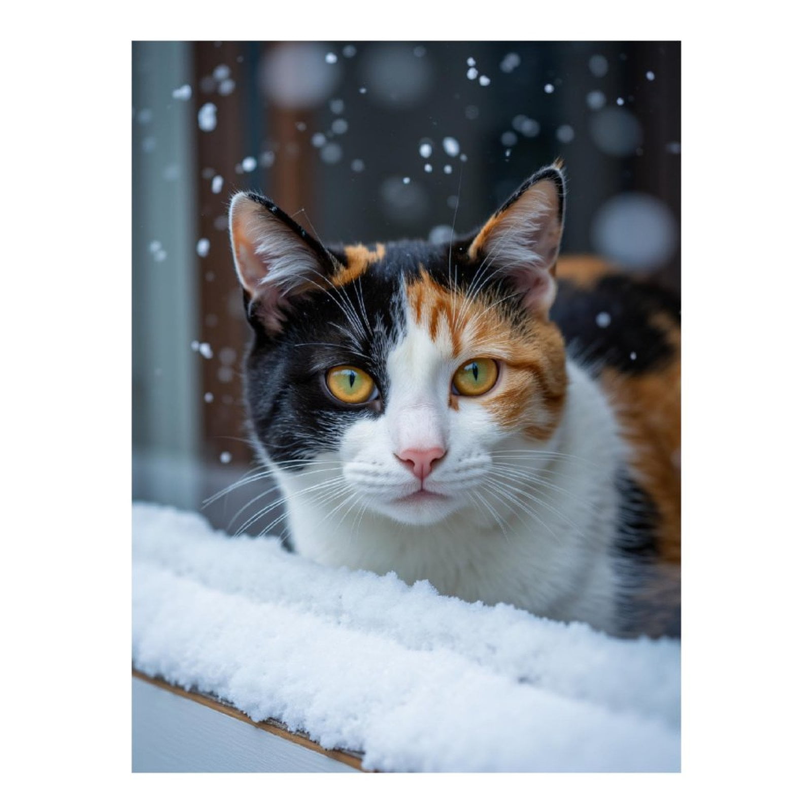 Diamond Art Kits for Adults - 5d Calico Cat Snowfall Window View Diamond Painting for Adults, Diamond Art for Adults Beginners, Diamond Painting Kits for Adults for Home Wall Decor