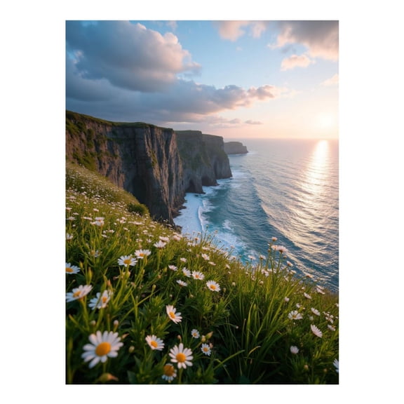 Diamond Art Kits for Adults - 5d Coastal Cliffs Daisy Sunset Ocean Diamond Painting for Adults, Diamond Art for Adults Beginners, Diamond Painting Kits for Adults for Home Wall Decor