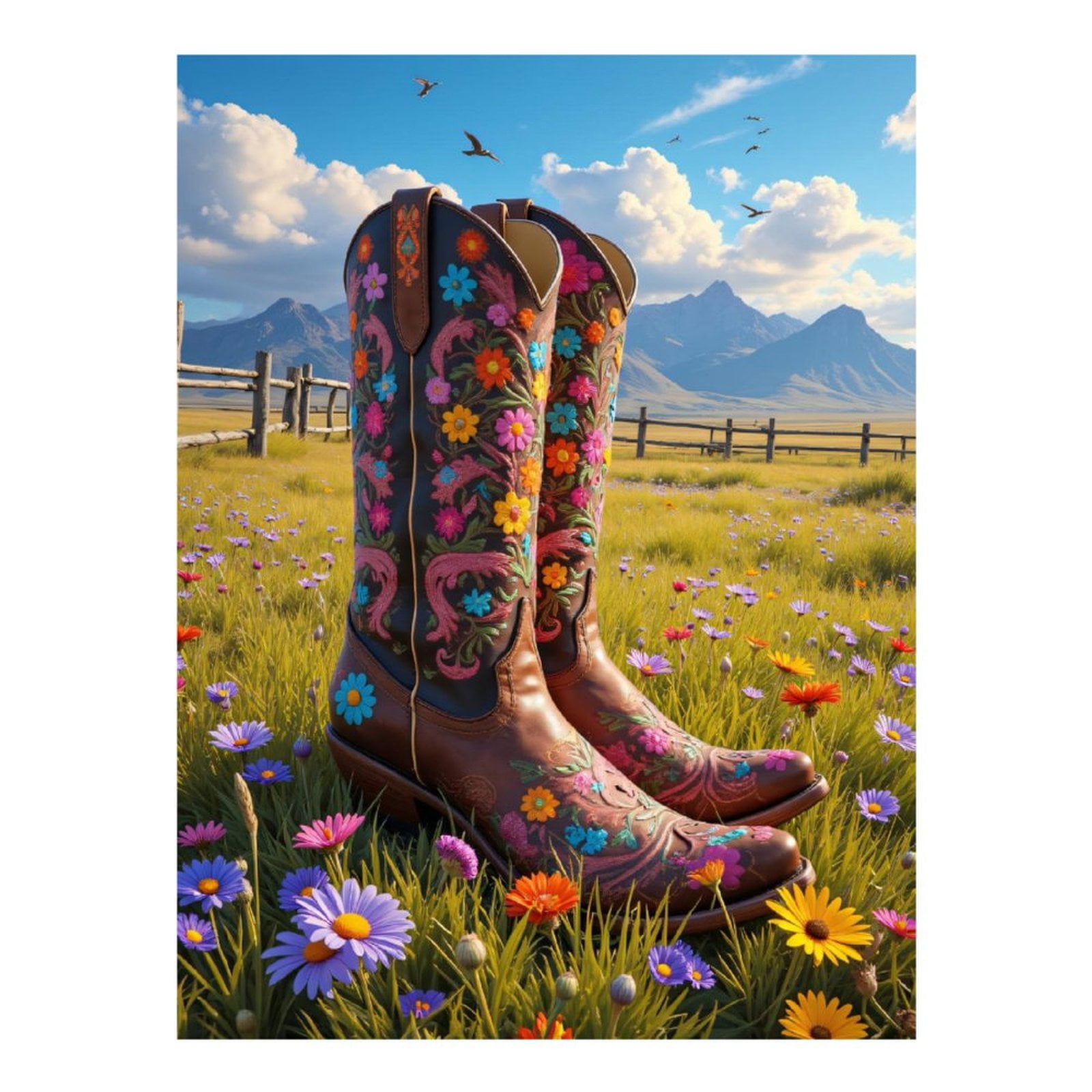 Diamond Art Kits for Adults - 5d Colorful Embroidered Cowboy Boots Field Diamond Painting for Adults, Diamond Art for Adults Beginners, Diamond Painting Kits for Adults for Home Wall Decor