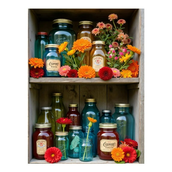 Diamond Art Kits for Adults - 5d Colorful Mason Jars With Flowers Diamond Painting for Adults, Diamond Art for Adults Beginners, Diamond Painting Kits for Adults for Home Wall Decor