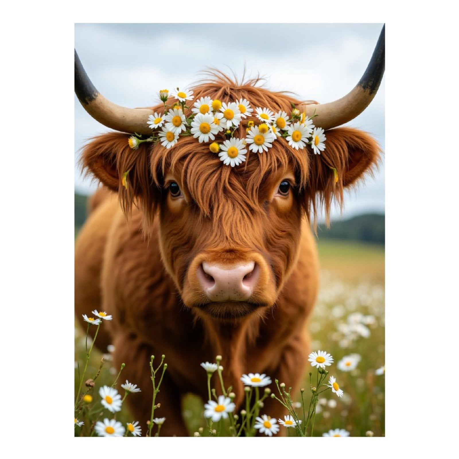 Diamond Art Kits for Adults - 5d Cow With Daisy Crown In Meadow Diamond Painting for Adults, Diamond Art for Adults Beginners, Diamond Painting Kits for Adults for Home Wall Decor