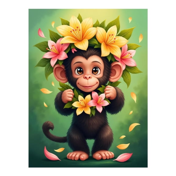 Diamond Art Kits for Adults - 5d Cute Monkey Floral Wreath Flowers Diamond Painting for Adults, Diamond Art for Adults Beginners, Diamond Painting Kits for Adults for Home Wall Decor