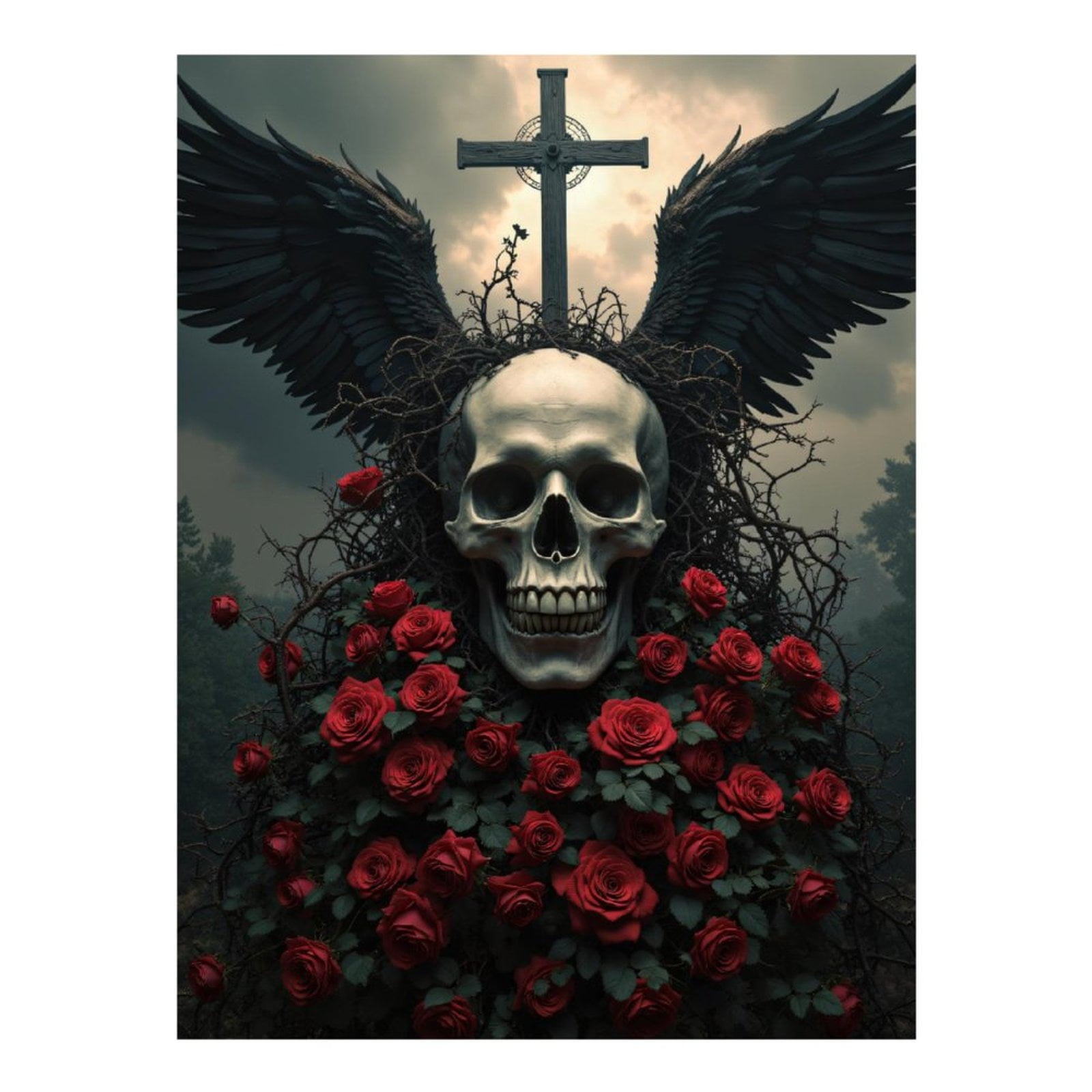 Diamond Art Kits for Adults - 5d Dark Wings Skull Roses Cross Diamond Painting for Adults, Diamond Art for Adults Beginners, Diamond Painting Kits for Adults for Home Wall Decor