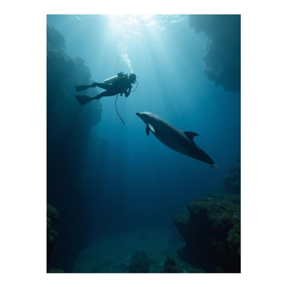 Diamond Art Kits for Adults - 5d Diver Dolphin Blue Ocean Encounter Diamond Painting for Adults, Diamond Art for Adults Beginners, Diamond Painting Kits for Adults for Home Wall Decor