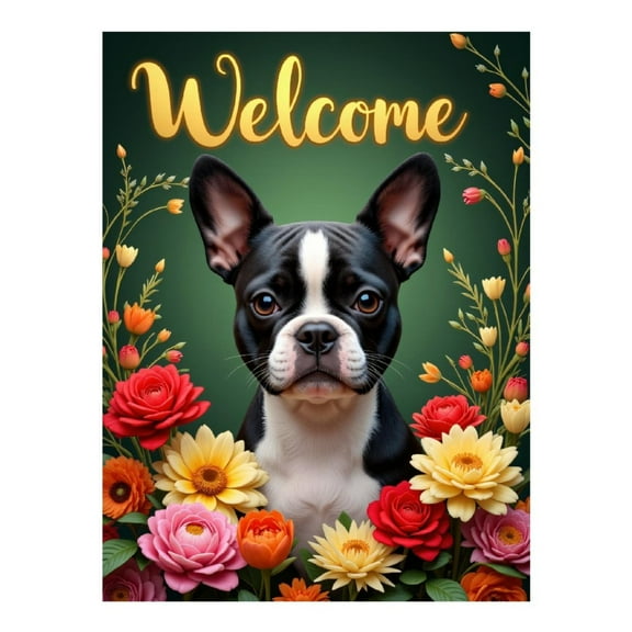 Diamond Art Kits for Adults - 5d Dog Floral Welcome Sign Diamond Painting for Adults, Diamond Art for Adults Beginners, Diamond Painting Kits for Adults for Home Wall Decor