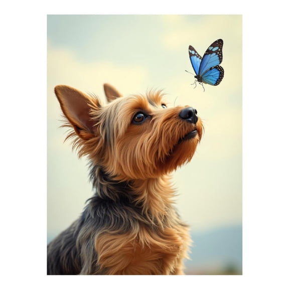 Diamond Art Kits for Adults - 5d Dog Staring Blue Butterfly Sky Diamond Painting for Adults, Diamond Art for Adults Beginners, Diamond Painting Kits for Adults for Home Wall Decor