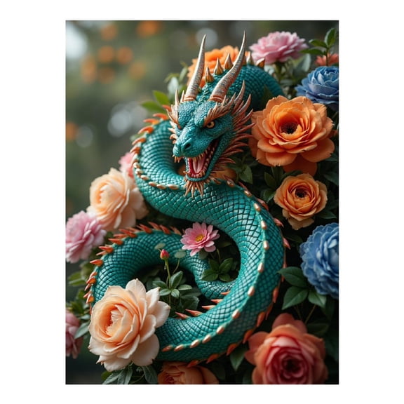 Diamond Art Kits for Adults - 5d Dragon Among Vibrant Roses Diamond Painting for Adults, Diamond Art for Adults Beginners, Diamond Painting Kits for Adults for Home Wall Decor