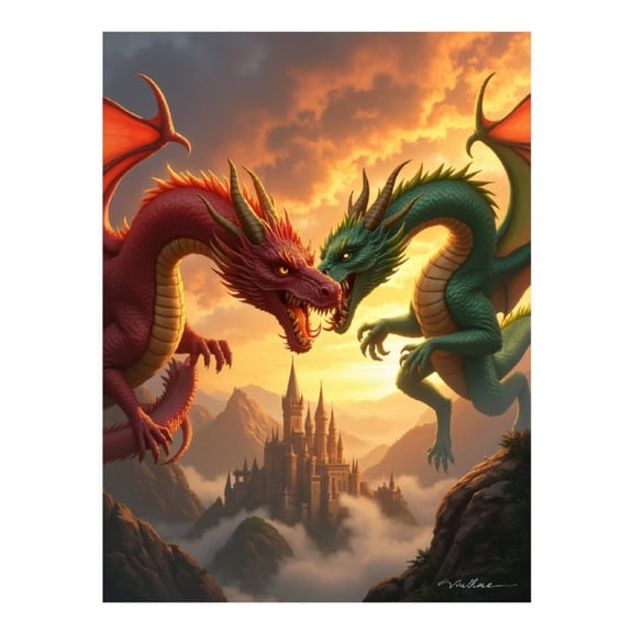 Diamond Art Kits for Adults - 5d Dragons Castle Sunset Showdown Diamond Painting for Adults, Diamond Art for Adults Beginners, Diamond Painting Kits for Adults for Home Wall Decor