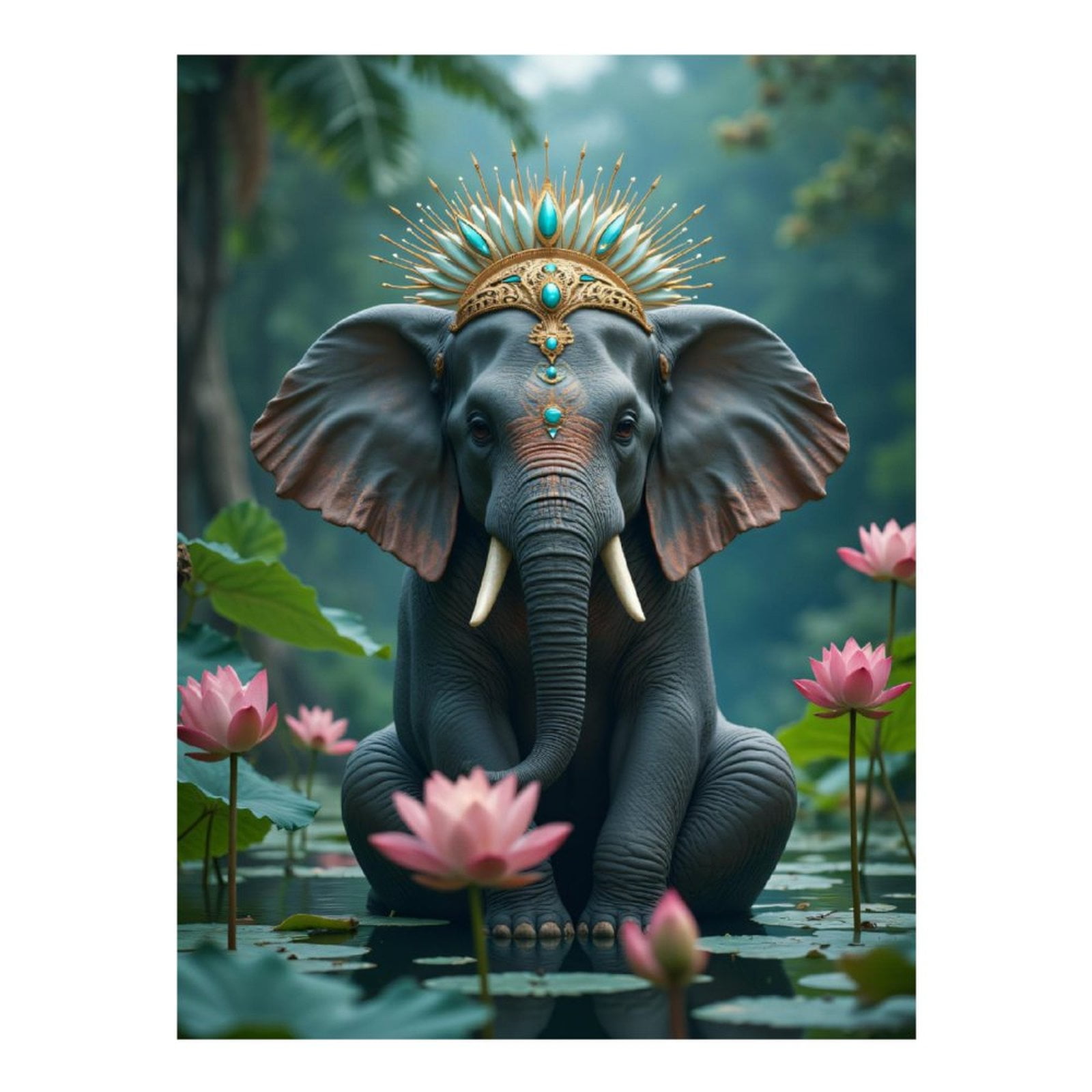 Diamond Art Kits for Adults - 5d Elephant Lotus Crown Nature Elegance Diamond Painting for Adults, Diamond Art for Adults Beginners, Diamond Painting Kits for Adults for Home Wall Decor