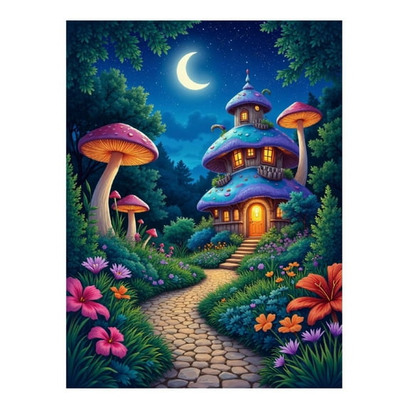 Diamond Art Kits for Adults - 5d Fairy Tale Mushroom Cottage Night Diamond Painting for Adults, Diamond Art for Adults Beginners, Diamond Painting Kits for Adults for Home Wall Decor