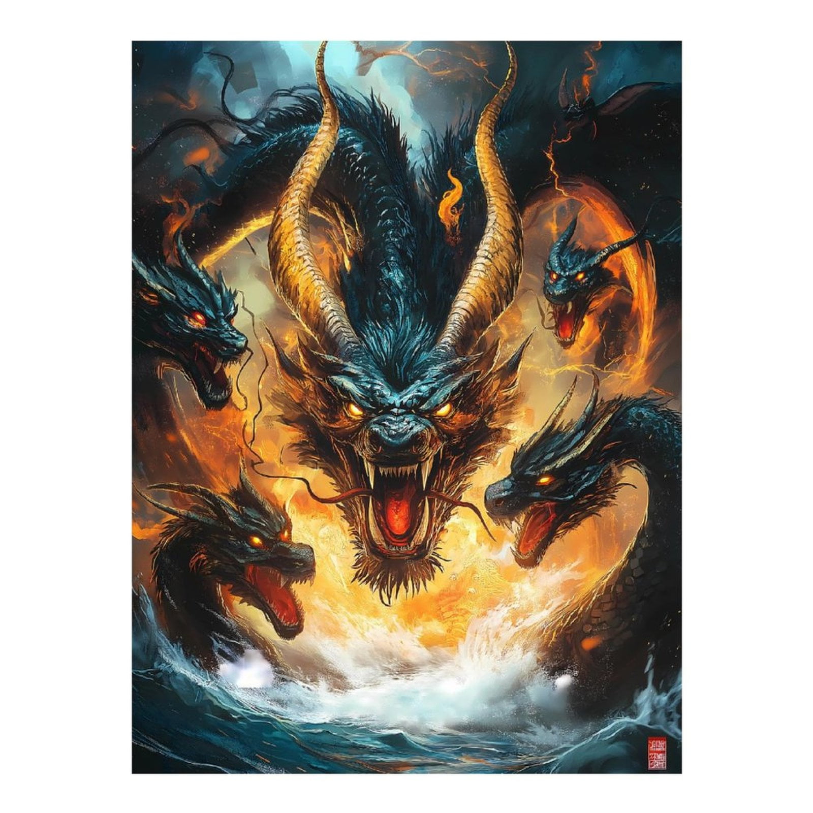 Diamond Art Kits for Adults - 5d Fierce Mythical Multi Headed Dragon Diamond Painting for Adults, Diamond Art for Adults Beginners, Diamond Painting Kits for Adults for Home Wall Decor