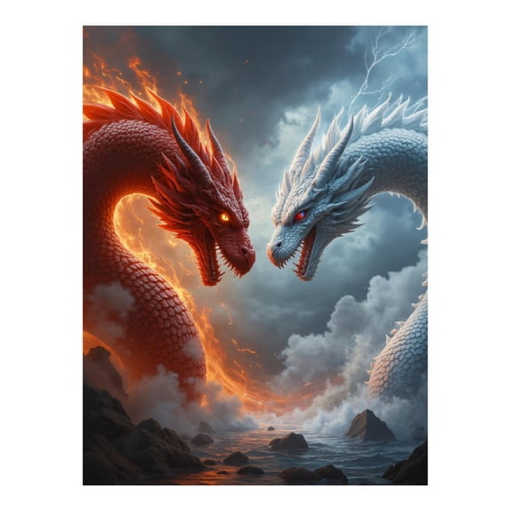 Diamond Art Kits for Adults - 5d Fiery Frost Dragon Clash Clouds Diamond Painting for Adults, Diamond Art for Adults Beginners, Diamond Painting Kits for Adults for Home Wall Decor