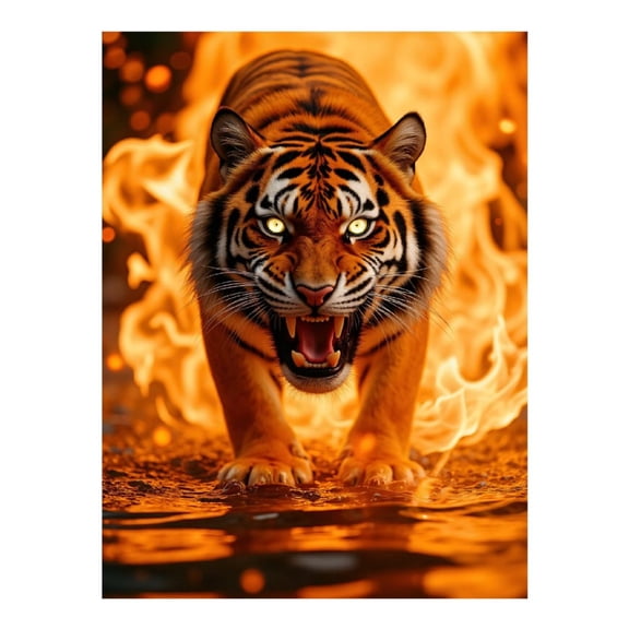 Diamond Art Kits for Adults - 5d Fiery Tiger Roaring Flames Wildcat Diamond Painting for Adults, Diamond Art for Adults Beginners, Diamond Painting Kits for Adults for Home Wall Decor
