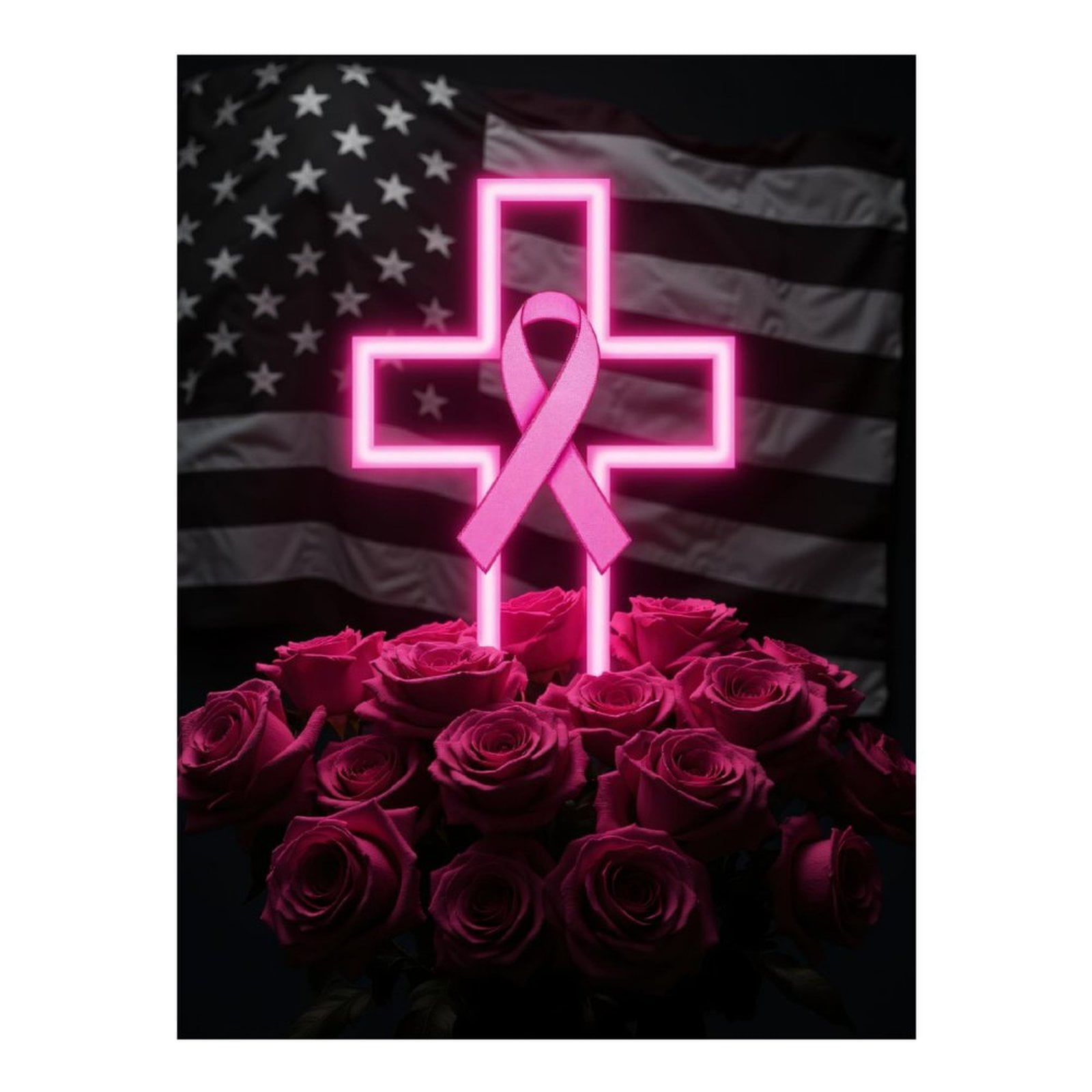 Diamond Art Kits for Adults - 5d Flag Cross Roses Pink Ribbon Diamond Painting for Adults, Diamond Art for Adults Beginners, Diamond Painting Kits for Adults for Home Wall Decor