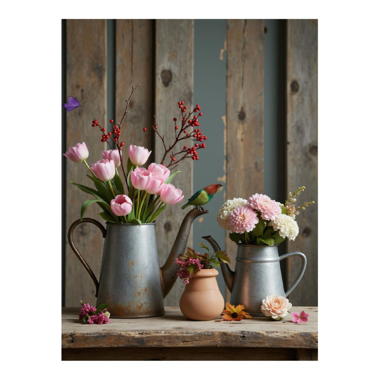 Diamond Art Kits for Adults - 5d Flowers In Teapots With Bird Diamond Painting for Adults, Diamond Art for Adults Beginners, Diamond Painting Kits for Adults for Home Wall Decor