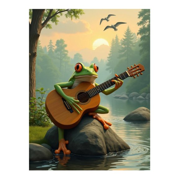 Diamond Art Kits for Adults - 5d Frog Playing Guitar At Sunset River Diamond Painting for Adults, Diamond Art for Adults Beginners, Diamond Painting Kits for Adults for Home Wall Decor