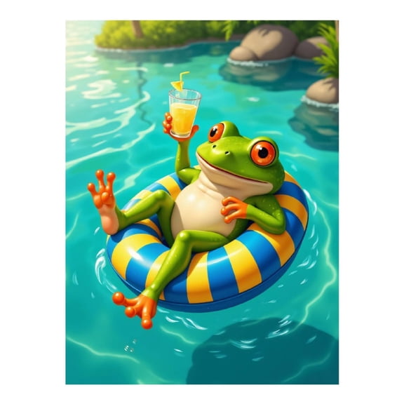 Diamond Art Kits for Adults - 5d Frog Pool Relaxation Orange Drink Diamond Painting for Adults, Diamond Art for Adults Beginners, Diamond Painting Kits for Adults for Home Wall Decor