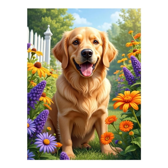 Diamond Art Kits for Adults - 5d Golden Retriever Flower Garden Diamond Painting for Adults, Diamond Art for Adults Beginners, Diamond Painting Kits for Adults for Home Wall Decor