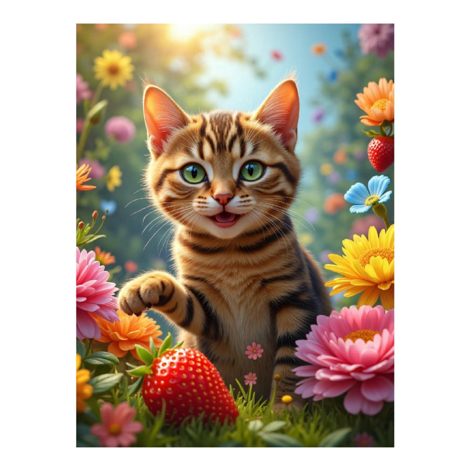 Diamond Art Kits for Adults - 5d Happy Kitten In Spring Garden Diamond Painting for Adults, Diamond Art for Adults Beginners, Diamond Painting Kits for Adults for Home Wall Decor