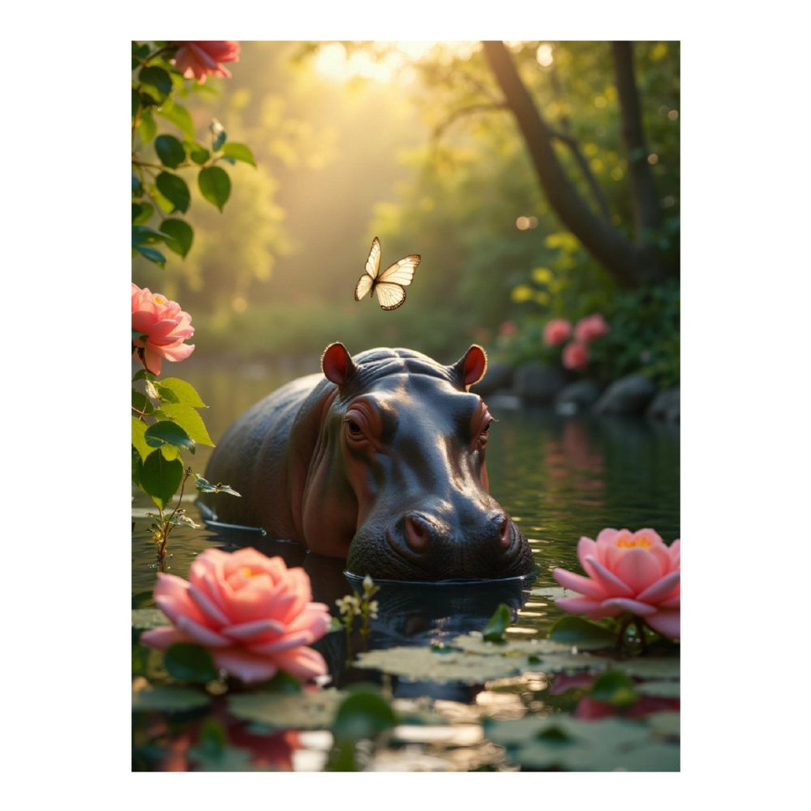 Diamond Art Kits for Adults - 5d Hippo Serenity Pond Butterfly Blossom Diamond Painting for Adults, Diamond Art for Adults Beginners, Diamond Painting Kits for Adults for Home Wall Decor