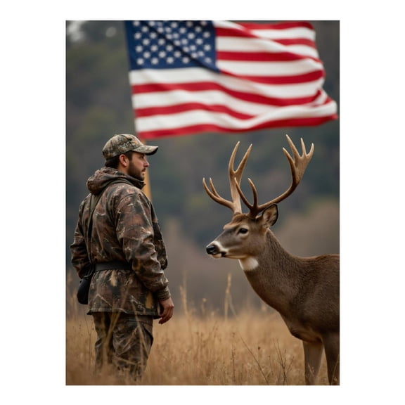 Diamond Art Kits for Adults - 5d Hunter Deer Flag Encounter Diamond Painting for Adults, Diamond Art for Adults Beginners, Diamond Painting Kits for Adults for Home Wall Decor