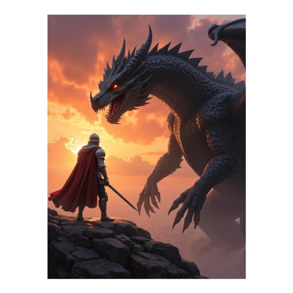 Diamond Art Kits for Adults - 5d Knight Facing Mighty Dragon Sunset Diamond Painting for Adults, Diamond Art for Adults Beginners, Diamond Painting Kits for Adults for Home Wall Decor