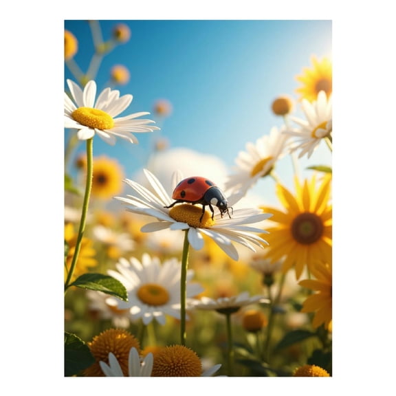 Diamond Art Kits for Adults - 5d Ladybug On Daisies In Sunshine Diamond Painting for Adults, Diamond Art for Adults Beginners, Diamond Painting Kits for Adults for Home Wall Decor