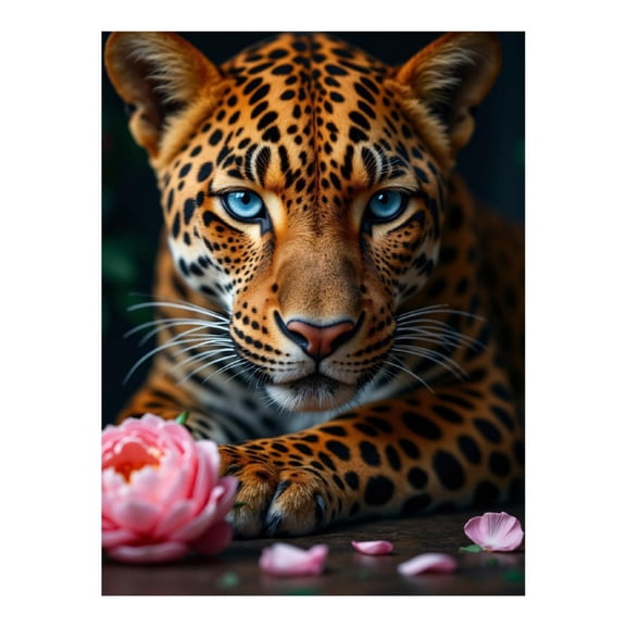 Diamond Art Kits for Adults - 5d Leopard Blue Eyes Pink Petals Diamond Painting for Adults, Diamond Art for Adults Beginners, Diamond Painting Kits for Adults for Home Wall Decor
