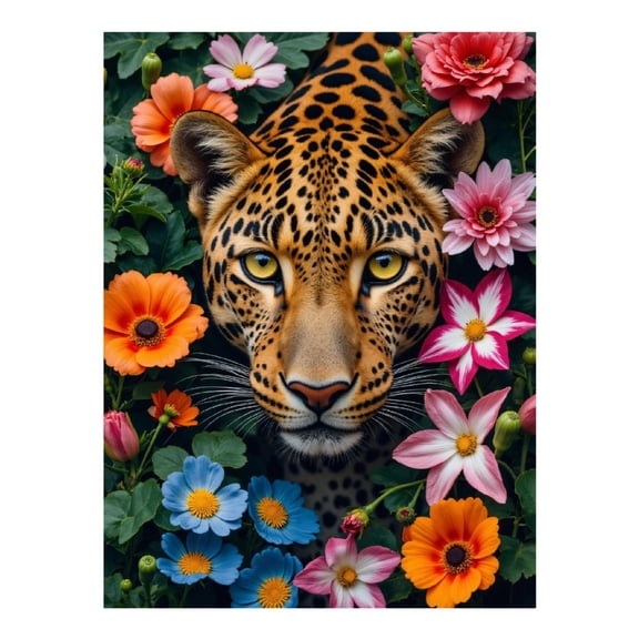 Diamond Art Kits for Adults - 5d Leopard Surrounded By Vibrant Blooms Diamond Painting for Adults, Diamond Art for Adults Beginners, Diamond Painting Kits for Adults for Home Wall Decor