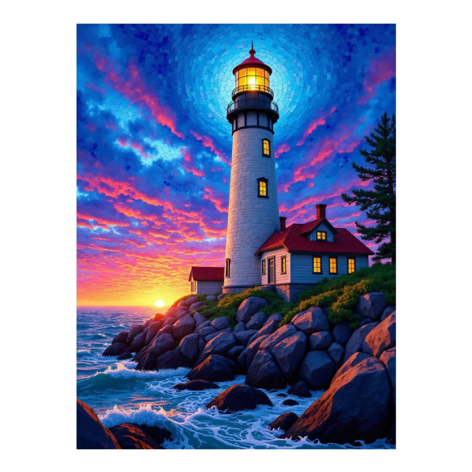 Diamond Art Kits for Adults - 5d Lighthouse Vibrant Sunset Seascape Diamond Painting for Adults, Diamond Art for Adults Beginners, Diamond Painting Kits for Adults for Home Wall Decor