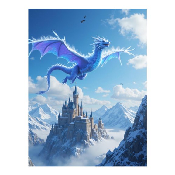 Diamond Art Kits for Adults - 5d Majestic Dragon Over Castle Peaks Diamond Painting for Adults, Diamond Art for Adults Beginners, Diamond Painting Kits for Adults for Home Wall Decor