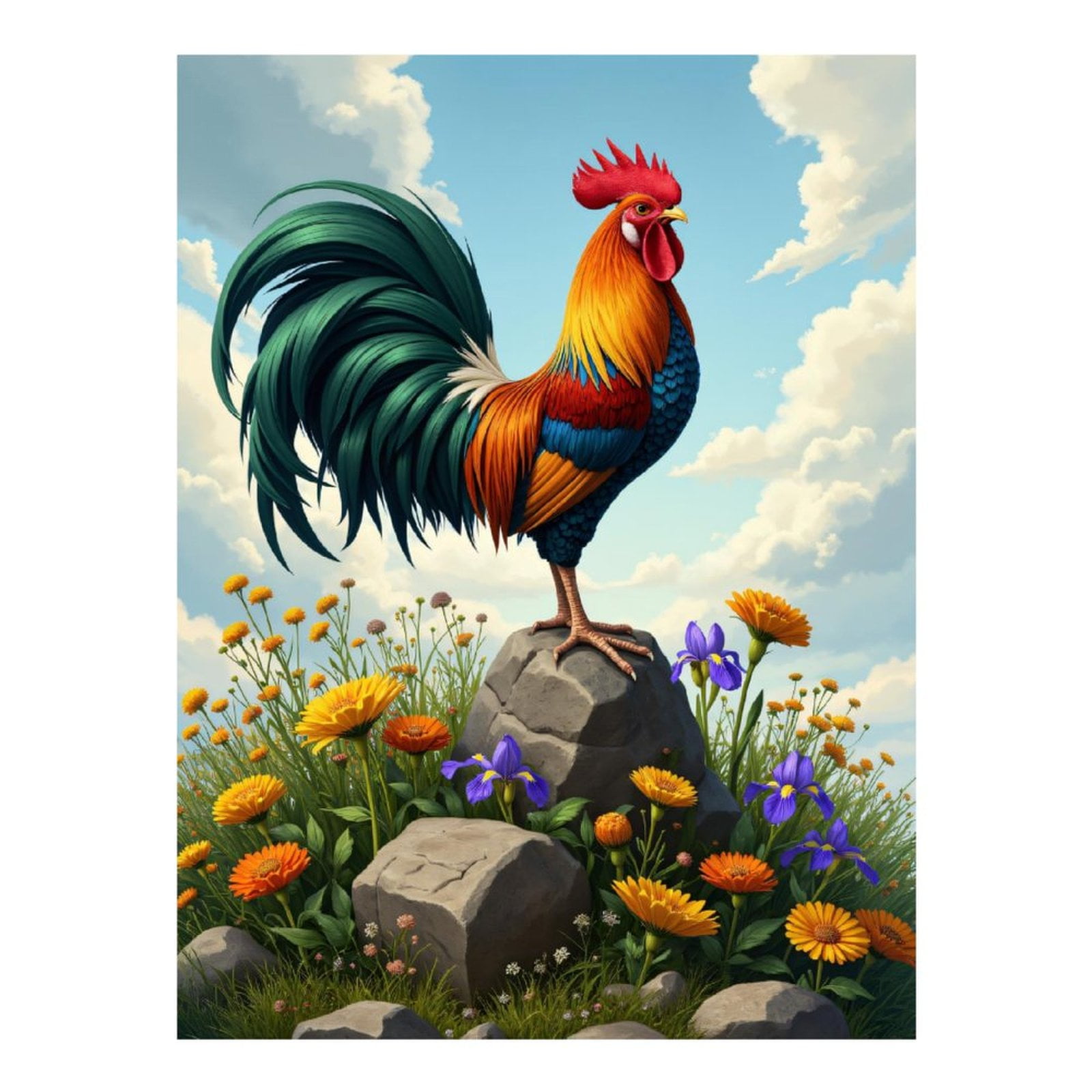 Diamond Art Kits for Adults - 5d Majestic Rooster On Floral Rocks Diamond Painting for Adults, Diamond Art for Adults Beginners, Diamond Painting Kits for Adults for Home Wall Decor