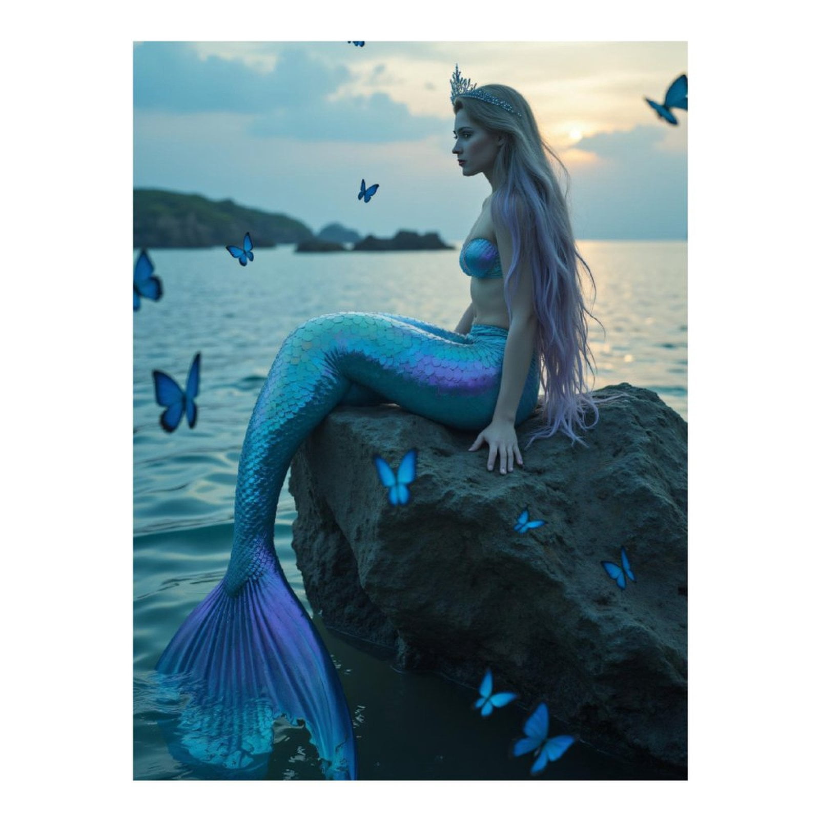 Diamond Art Kits for Adults - 5d Mermaid Sitting Ocean Butterflies Diamond Painting for Adults, Diamond Art for Adults Beginners, Diamond Painting Kits for Adults for Home Wall Decor