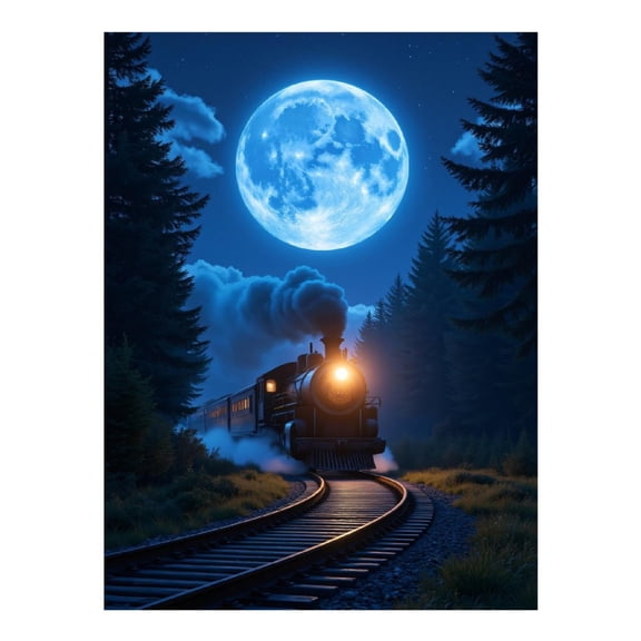 Diamond Art Kits for Adults - 5d Midnight Train Under Full Moon Diamond Painting for Adults, Diamond Art for Adults Beginners, Diamond Painting Kits for Adults for Home Wall Decor