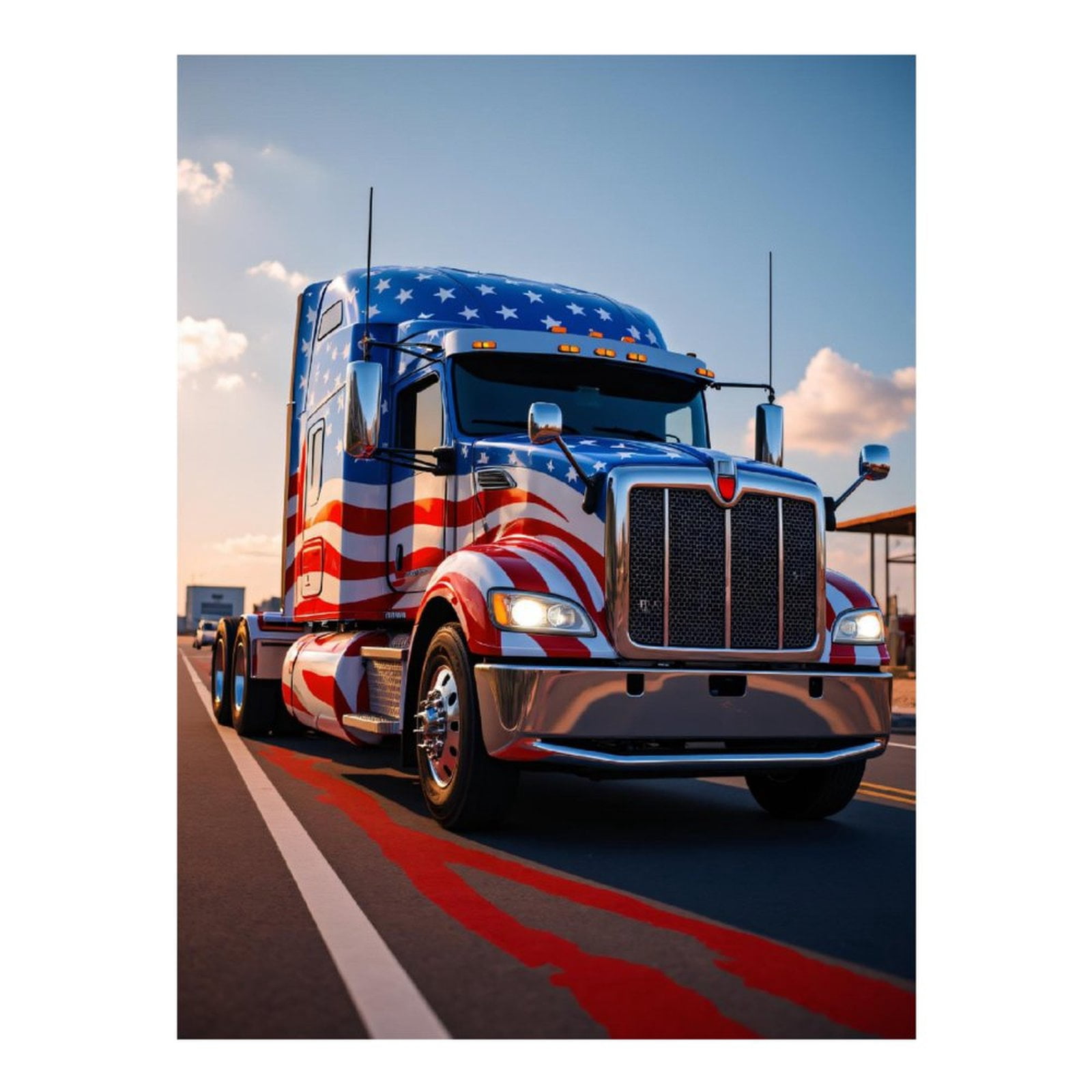 Diamond Art Kits for Adults - 5d Modern Patriotic Semi Truck Roadway Diamond Painting for Adults, Diamond Art for Adults Beginners, Diamond Painting Kits for Adults for Home Wall Decor