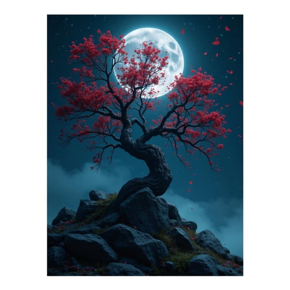 Diamond Art Kits for Adults - 5d Moonlit Cherry Tree Nocturne Diamond Painting for Adults, Diamond Art for Adults Beginners, Diamond Painting Kits for Adults for Home Wall Decor