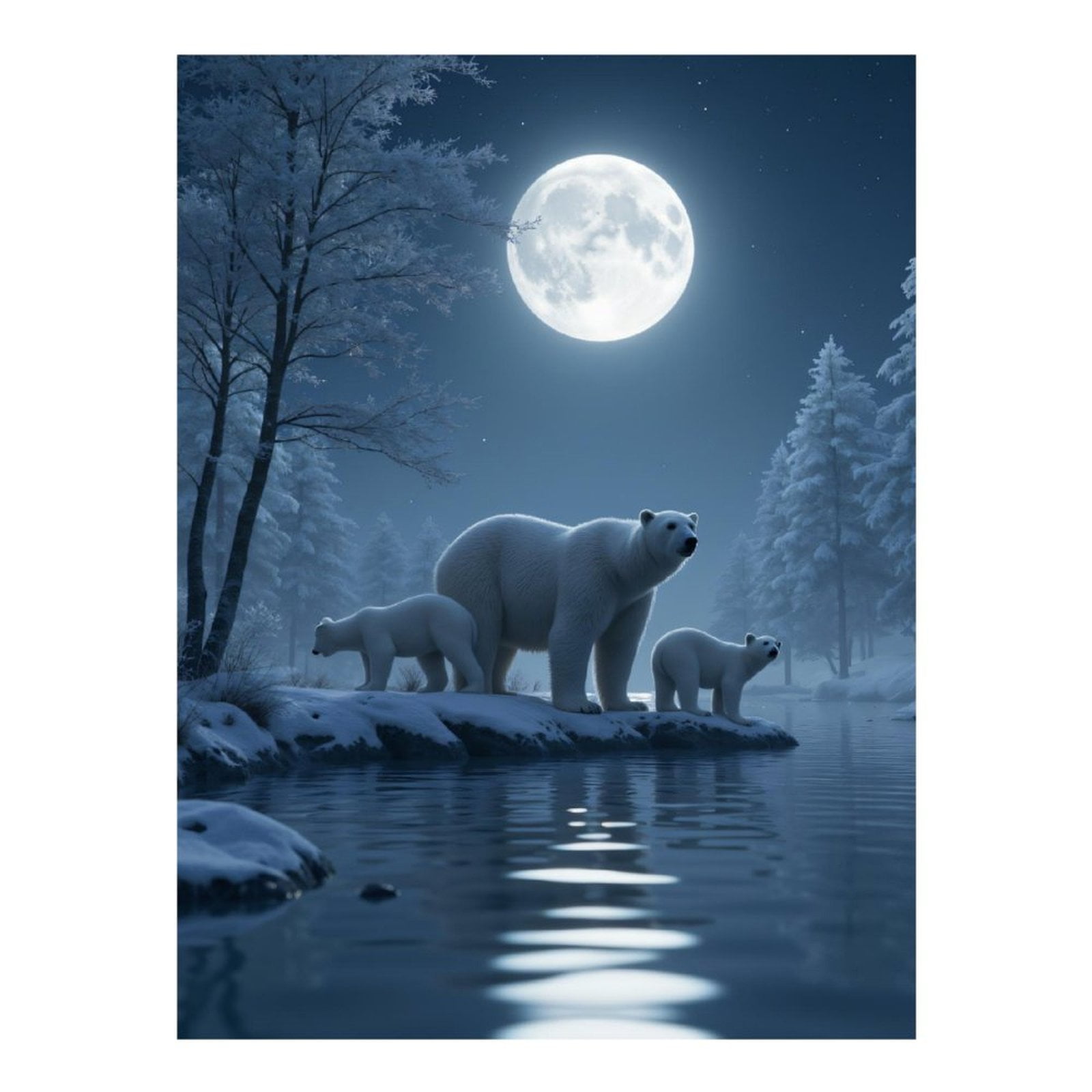 Diamond Art Kits for Adults - 5d Moonlit Polar Bear Family Diamond Painting for Adults, Diamond Art for Adults Beginners, Diamond Painting Kits for Adults for Home Wall Decor