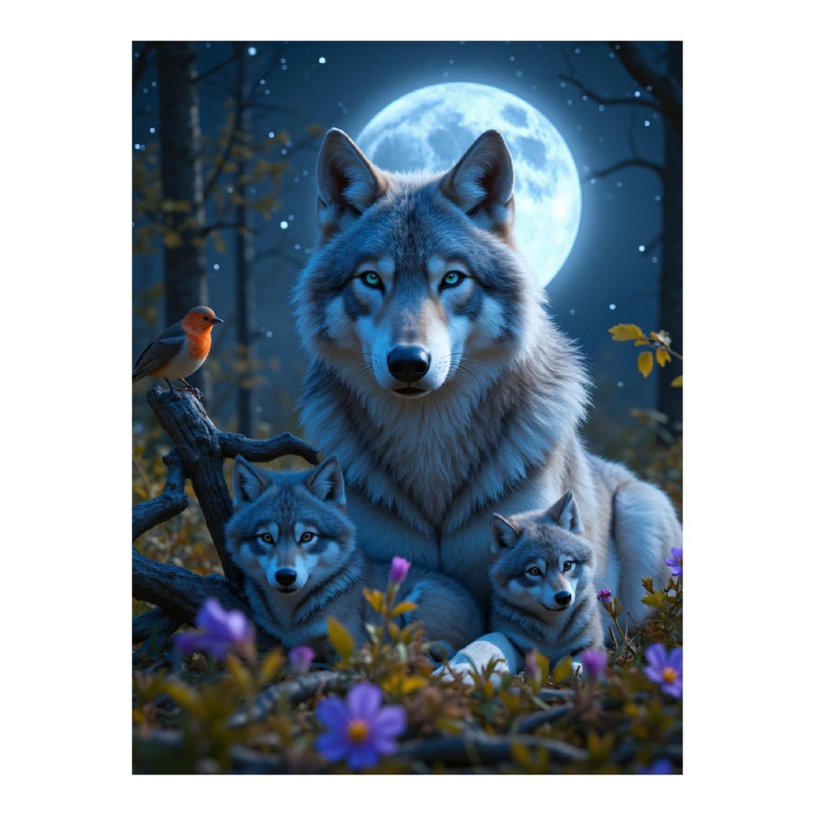 Diamond Art Kits for Adults - 5d Moonlit Wolf Family Scene Diamond Painting for Adults, Diamond Art for Adults Beginners, Diamond Painting Kits for Adults for Home Wall Decor