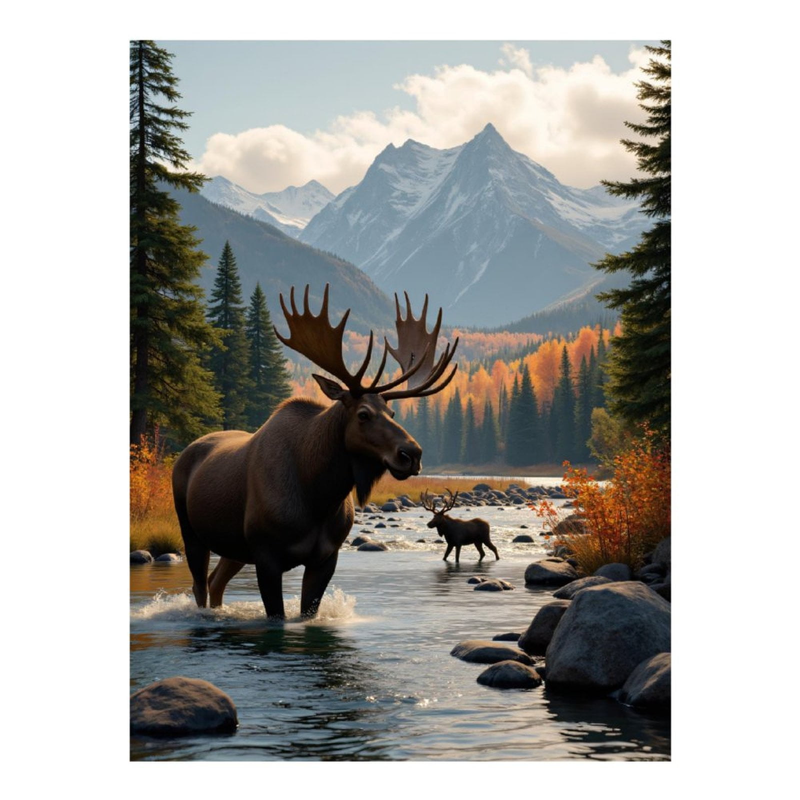 Diamond Art Kits for Adults - 5d Moose In Mountain Stream Autumn Diamond Painting for Adults, Diamond Art for Adults Beginners, Diamond Painting Kits for Adults for Home Wall Decor