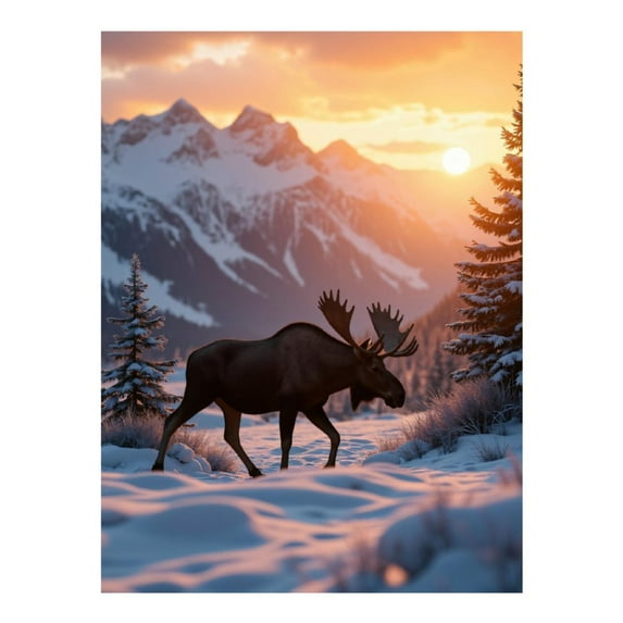 Diamond Art Kits for Adults - 5d Moose In Snowy Mountain Sunset Diamond Painting for Adults, Diamond Art for Adults Beginners, Diamond Painting Kits for Adults for Home Wall Decor