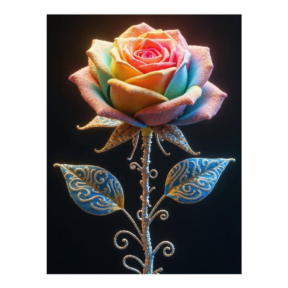 Diamond Art Kits for Adults - 5d Multicolor Rose Sparkling Leaves Diamond Painting for Adults, Diamond Art for Adults Beginners, Diamond Painting Kits for Adults for Home Wall Decor