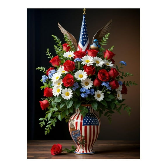 Diamond Art Kits for Adults - 5d Patriotic Floral Arrangement Vase Diamond Painting for Adults, Diamond Art for Adults Beginners, Diamond Painting Kits for Adults for Home Wall Decor