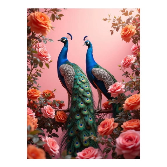 Diamond Art Kits for Adults - 5d Peacocks Roses Pink Background Scene Diamond Painting for Adults, Diamond Art for Adults Beginners, Diamond Painting Kits for Adults for Home Wall Decor